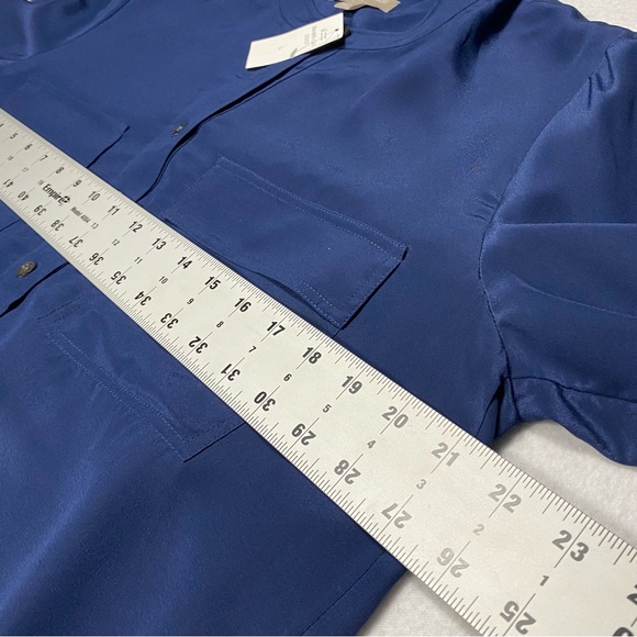 NWT Banana Republic Navy Blue Silk Button-Up Long Sleeve Top Size L #1441 - Picture 9 of 10